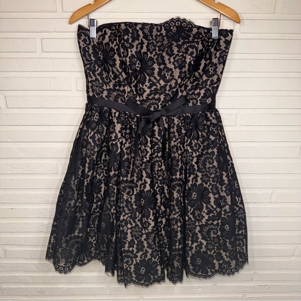 Robert Rodriguez Black and Tan Strapless Lace Floral Dress, Women’s Size 8